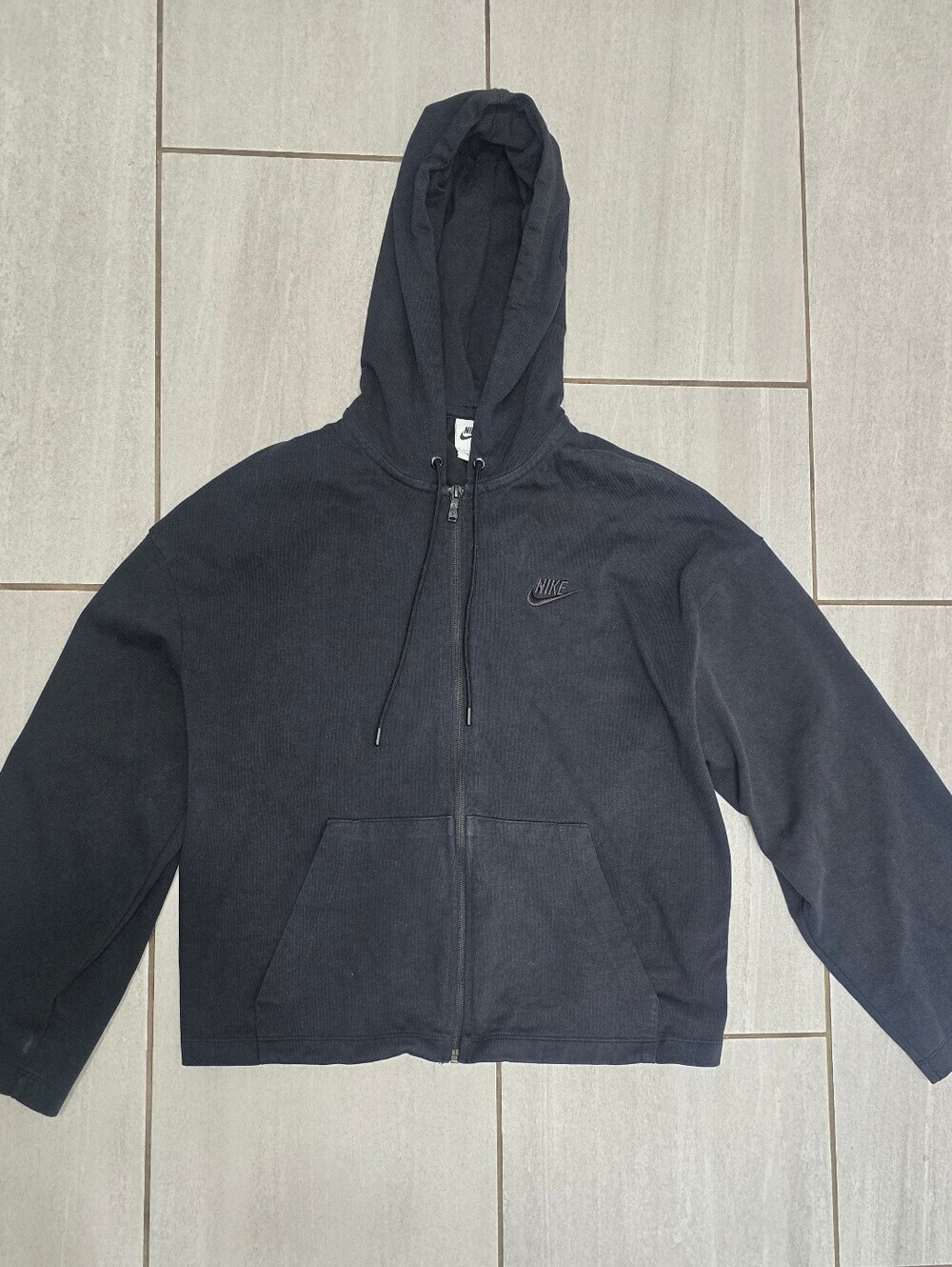 Nike Black Full Zip Hoodie Women’s Large Sweatshirt Minimal Logo Athletic